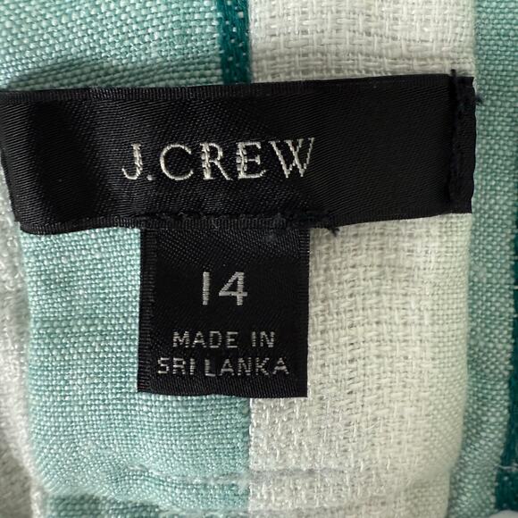 J.Crew 100% Linen Striped Wide Leg Crop Pants Women’s 14 Teal White - Picture 5 of 8